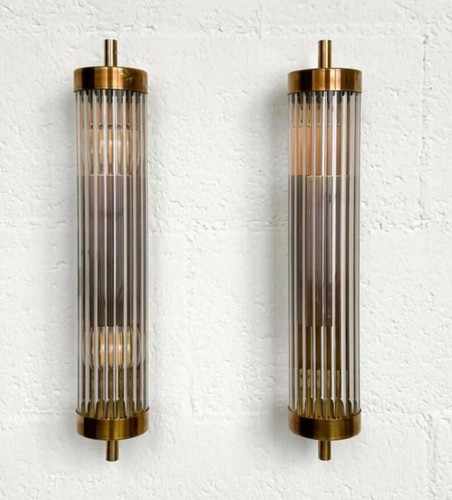 Antique art deco brass glass - &,