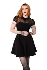 Hell Bunny Viola Dress - Gothic Black Skater Dress with Spider Web Lace Detail