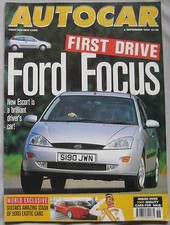 Autocar 2/9/1998 featuring Panoz AIV Roadster, VW Golf GTi, Vauxhall, Ford