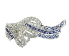 Vintage 18ct gold diamond and sapphire knot & ribbon brooch, mid 20th century