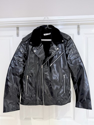 Mens black faux leather - leather, biker