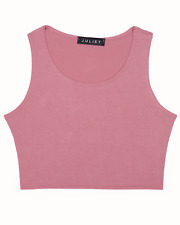 WOMEN'S SLEEVELESS CROP TOP PLAIN ROUND NECK STRETCHY SUMMER T-SHIRT VEST TOP