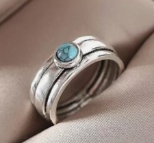 New Silver stacking ring with centre Blue Topaz turquoise stone sale  all sizes