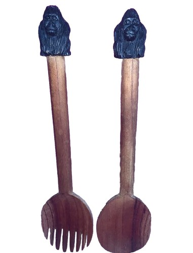 Wooden salad servers - fork, &