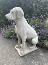 Stone Dog Pointer in cast stone - Seated Dog in English stoneware single hunting