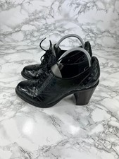 Clarks Womens Black Patent Leather Block Heel Brogues UK 6 Lace Up Wingtip