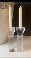 VTG.HOLMEGAARD, Denmark Clear & Frost Hearts White Clear Valentines Candlesticks