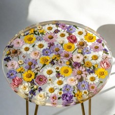 Floral Side Table With Metal