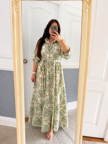 Green cream floral print - &,