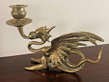 Vintage Brass Dragon/Phoenix Chamberstick Candleholder with Tail as handle