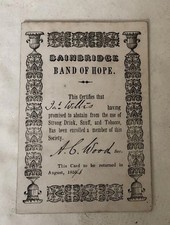 Bainbridge Yorkshire 1855 Band Of Hope Total Abstainer J Willis Membership Card