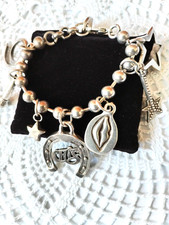 SIN RECETA SILVER CHARM BRACELET Sterling 925 Music Horse Guitar Stars Christmas