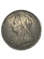 1897 Queen Victoria Silver Crown Coin, LXI Edge Inscription EF+ good coin scarce