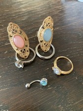 Ladies Boho Adjustable Dress Rings, 3 Dress Rings And Belly Bar