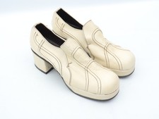 Vintage 1970s Platform Shoes Glam Rock Disco Heels Slip On Cream Size 9