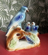 Vintage Flock Of Bird Ornament Figurine Blue Birds Brazilian Ceramics