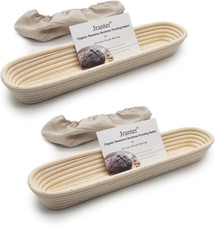 15 Inches Baguette Banneton Bread Proofing Basket and Linen Liner Set 2 Pack
