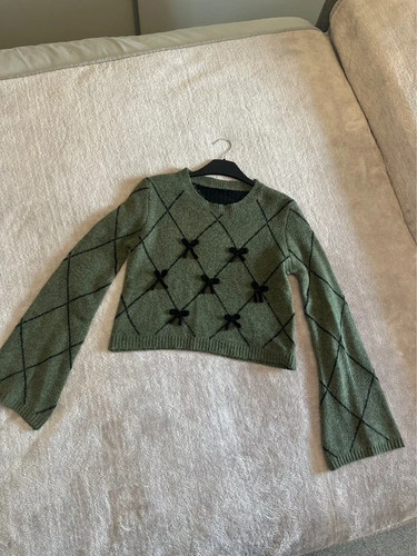 Cider green argyle - bow, jumper