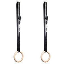 Mirafit Wooden Gymnastic Rings Strength Training Exercise Rack 7ft Strap #558