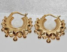 9ct Gold Victorian Design Spiked Large Creole Hoop Ladies Earrings - -
