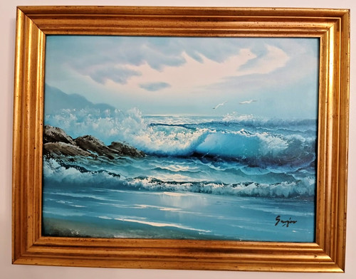 Signed vintage seascape oil - vintage,