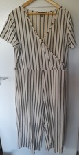 ♡ Ladies Pinstripe Jumpsuit With Cross Over Front Detail Size 20 Front PRIMARK