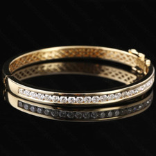 3MM Round Cut Thermal Tester Pass Moissanite Women's Bangle S925 Sterling Silver