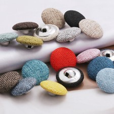 10Pcs Metal Round Buttons Linen Fabric Covered Shank Button DIY Sewing Crafts
