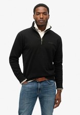 Superdry Sweatshirt Half Zip Long Sleeve Pullover Essential Logo Henley Black