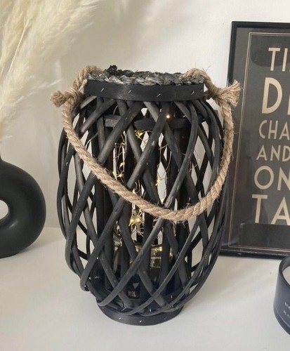 Black wicker lantern 33cm - wicker,