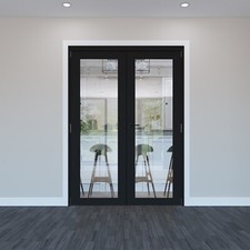1597mm Pre-finished black Contemporary 1 Lite Internal French doors Clear glass