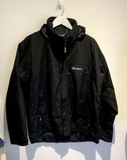 Berghaus Jacket Size L Full Zip Windbreaker Mens High Neck Black Aqua Foil Nylon