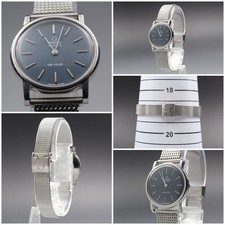 Vintage 70's OMEGA DeVille 1353B Silver Blue Dail Women's Qz Watch 6011 Bracelet