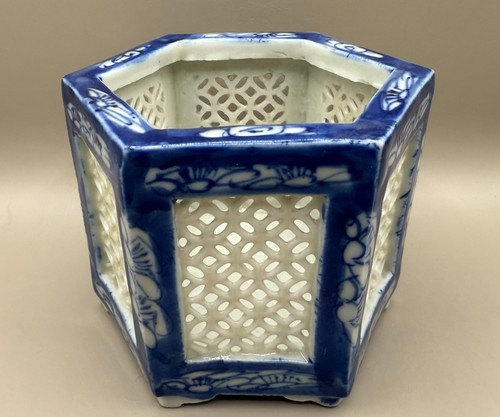 Vintage chinese hexagonal - hexagonal, vase