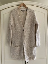 SCOTCH & SODA MAISON SCOTCH CHUNKY KNIT WOOL BLEND LONG CARDIGAN CREAM UK 10/12