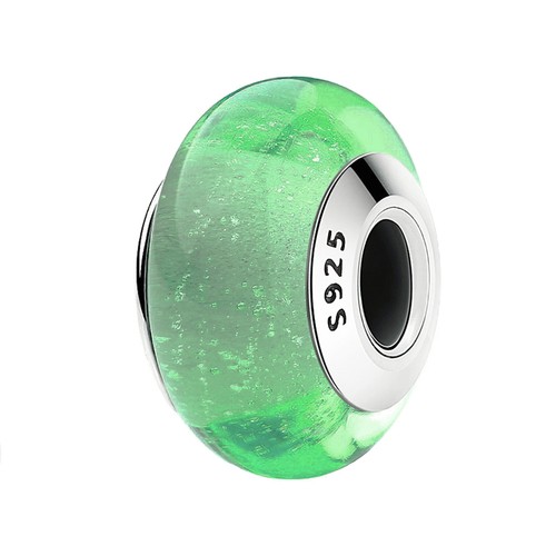 S925 silver charms glass bead - silver,