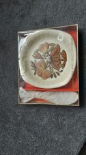 BOXED 1970'S THE ROYAL WORCESTER PALISSY BROWN FLOWERS PIN DISH AND SPOON