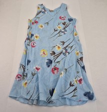 VALENTYNE Dress 14 Blue Women's Floral Sleeveless Linen Summer