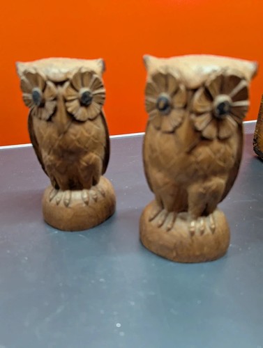 Hand carved wooden owls