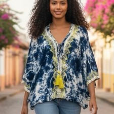 Skemo Top blue/white beaded