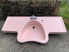 Vintage Olymp Salmon Pink Large Ceramic Hairdressers Sink Washbasin With Taps