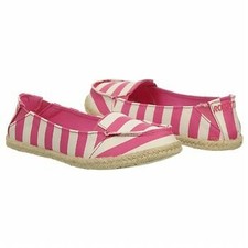 NEW Girl's Rocket Dog "Clover" - WAS $40! - pink/white striped canvas moc-flats
