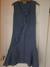 N and Willow L Blue Sleeveless Linen Dress Silk Ruffles Elastane Cotton Back New