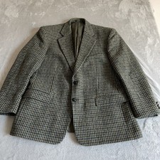 Harris Tweed Blazer Jacket Mens 46 Wool Houndstooth Made in Scotland Vintage