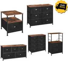 Industrial Fabric Bedside Storage Table Dresser Cabinet Drawers Unit Shelves 