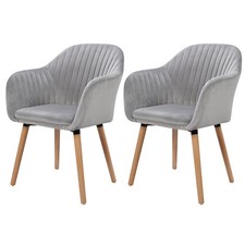 2x Dining Chairs Living Room Kitchen Lounge Velvet Padded Chair with Wooden Legs