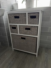 5 Drawer Storage Unit - Tetbury, White With Whitewash Seagrass Baskets