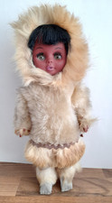 Vintage CANADIAN INUIT ESKIMO Souvenir Costume GIRL DOLL: Real Fur/BLINKING EYES