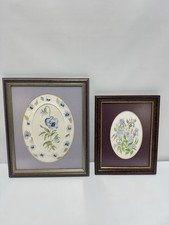 Pair of Framed Botanical Floral Prints – Vintage Wall Art, Oval Mount