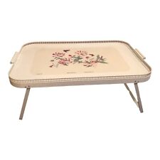 Vintage Folding Metal Lap Bed TV Dinner Tray Pretty White Floral Floral Design